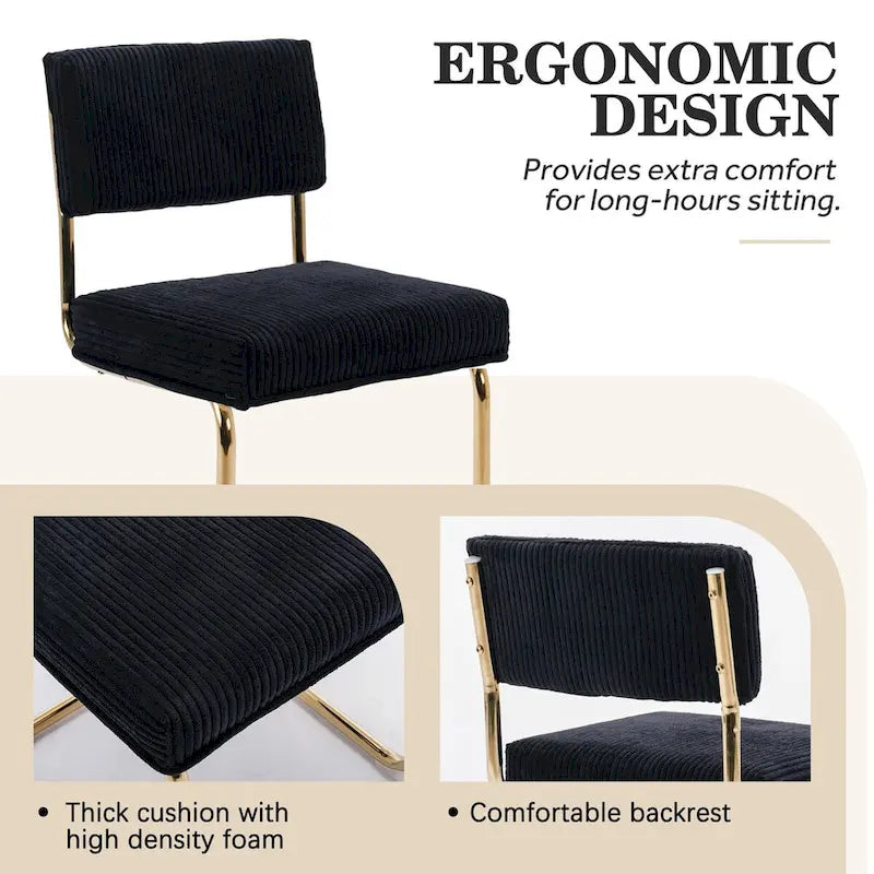 Chaises de salle à manger Mid-Century en velours côtelé avec piètement en métal doré, lot de 4