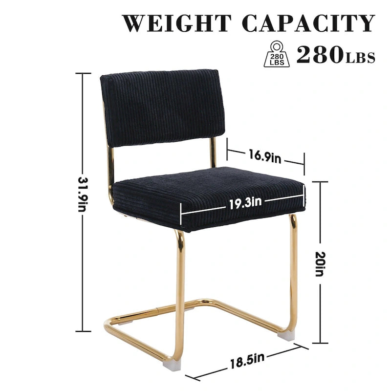 Chaises de salle à manger Mid-Century en velours côtelé avec piètement en métal doré, lot de 4