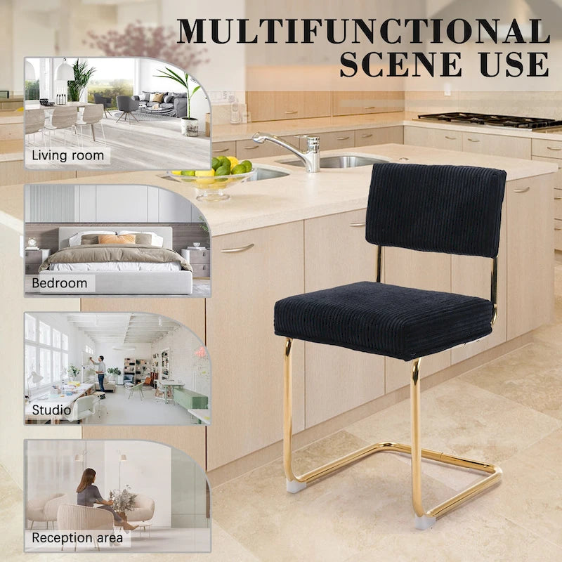 Chaises de salle à manger Mid-Century en velours côtelé avec piètement en métal doré, lot de 4