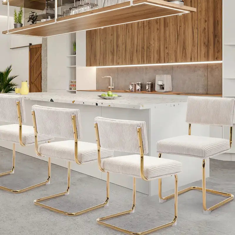 Chaises de salle à manger Mid-Century en velours côtelé avec piètement en métal doré, lot de 4