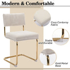Chaises de salle à manger Mid-Century en velours côtelé avec piètement en métal doré, lot de 4