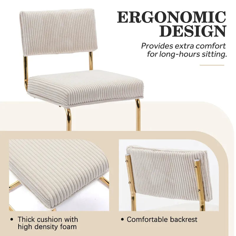 Chaises de salle à manger Mid-Century en velours côtelé avec piètement en métal doré, lot de 4
