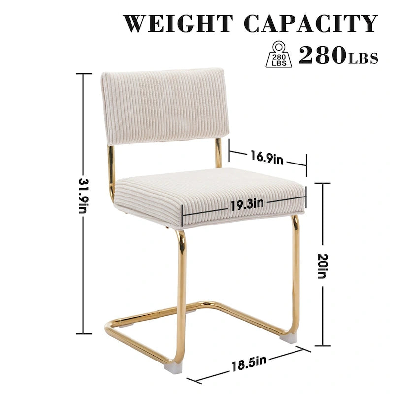 Chaises de salle à manger Mid-Century en velours côtelé avec piètement en métal doré, lot de 4