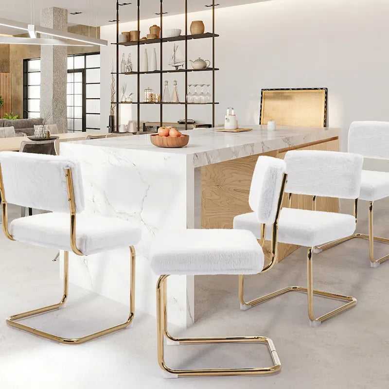 Chaises de salle à manger Mid-Century en velours côtelé avec piètement en métal doré, lot de 4