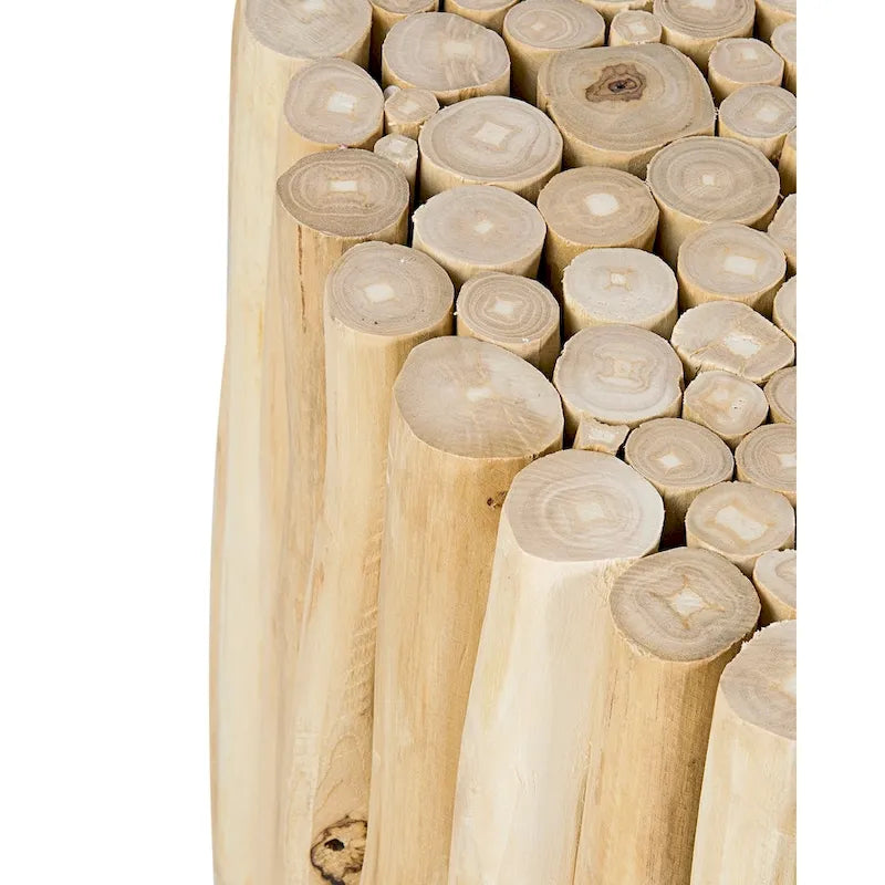 Table basse ronde en teck massif naturel, style fagot de branches