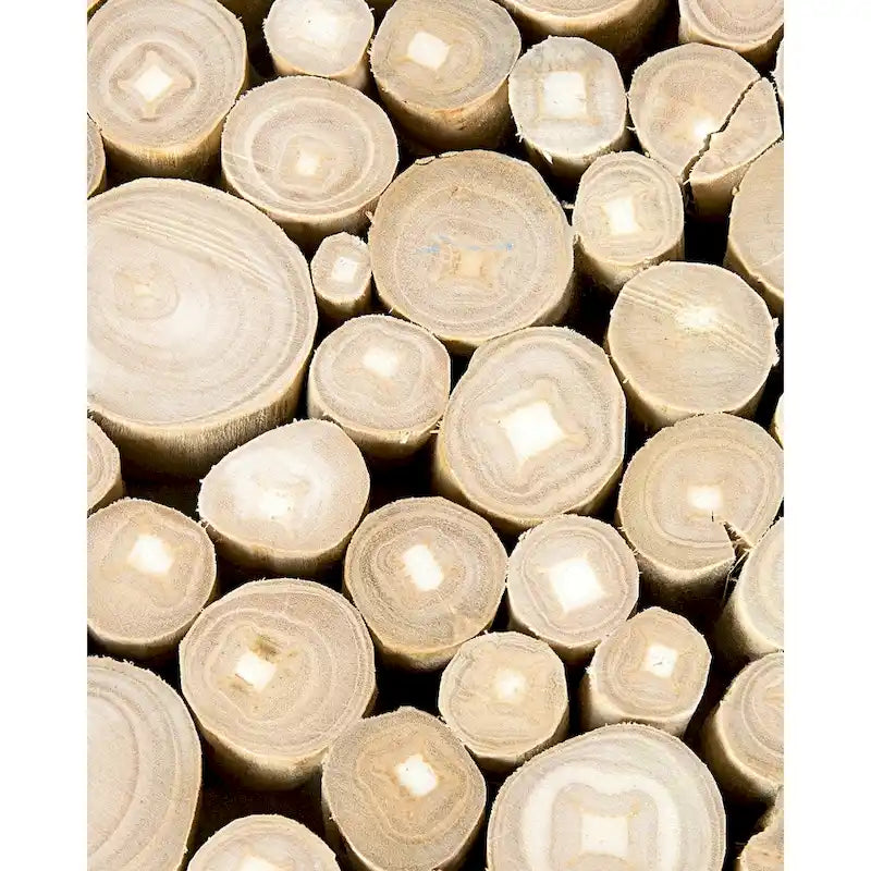 Table basse ronde en teck massif naturel, style fagot de branches