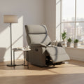 Fery 35 Inch Manual Recliner Chair, Gray Burlap, Cushioned Seat, Solid Wood