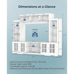 Grand meuble TV mural avec rangement, bibliothèque haute pour salon, 167 cm de large