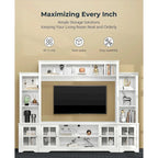 Grand meuble TV mural avec rangement, bibliothèque haute pour salon, 167 cm de large