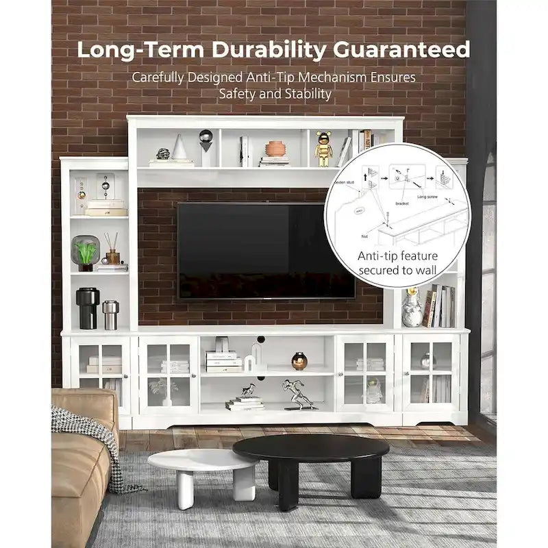 Grand meuble TV mural avec rangement, bibliothèque haute pour salon, 167 cm de large