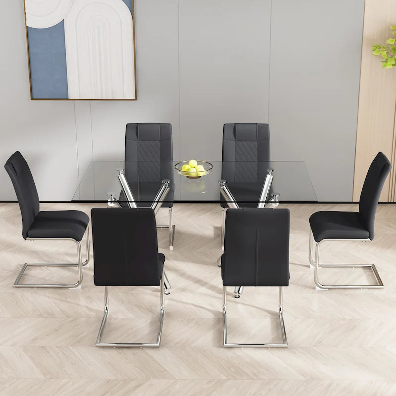 Lot de 6 chaises de salle à manger modernes, assise rembourrée en cuir souple