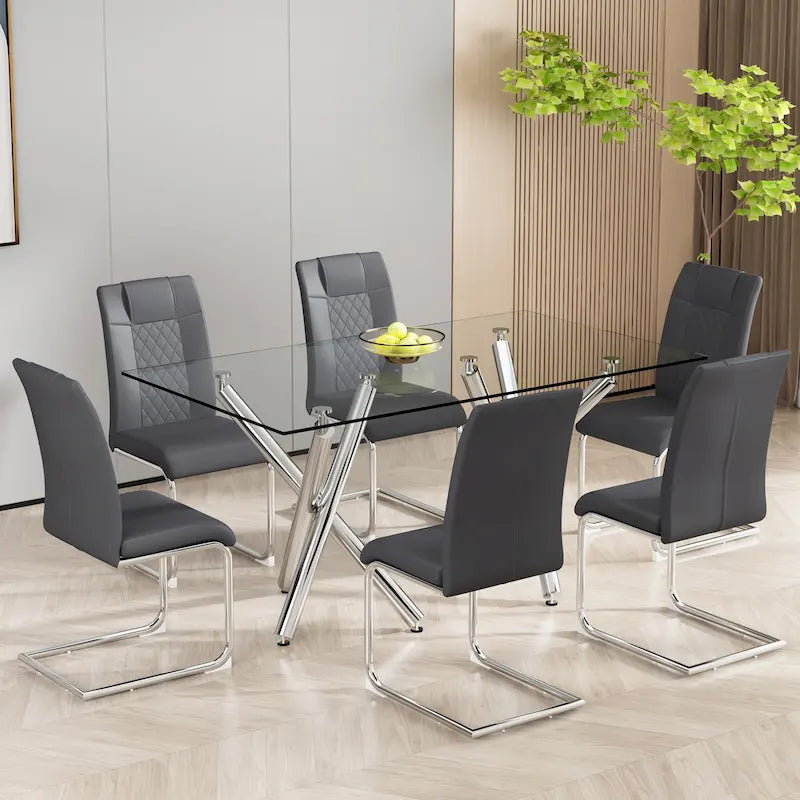 Lot de 6 chaises de salle à manger modernes, assise rembourrée en cuir souple