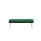 Banc de 114 cm, lignes capitonnées modernes, velours doux vert, métal chromé