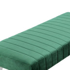 Banc de 114 cm, lignes capitonnées modernes, velours doux vert, métal chromé