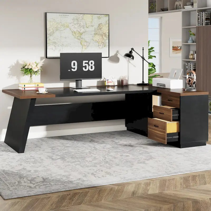 Bureau de direction en L de 199,9 cm avec meuble de rangement