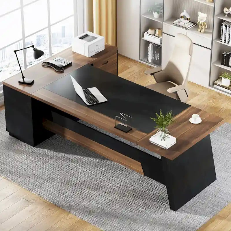 Bureau de direction en L de 199,9 cm avec meuble de rangement