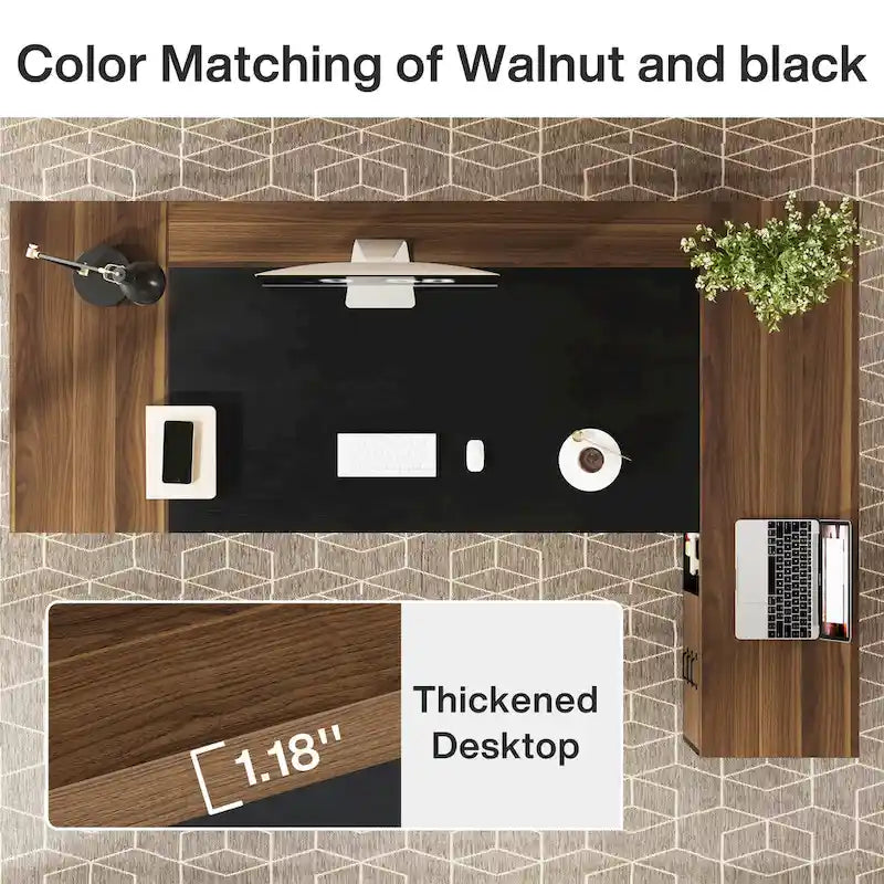 Bureau de direction en L de 199,9 cm avec meuble de rangement
