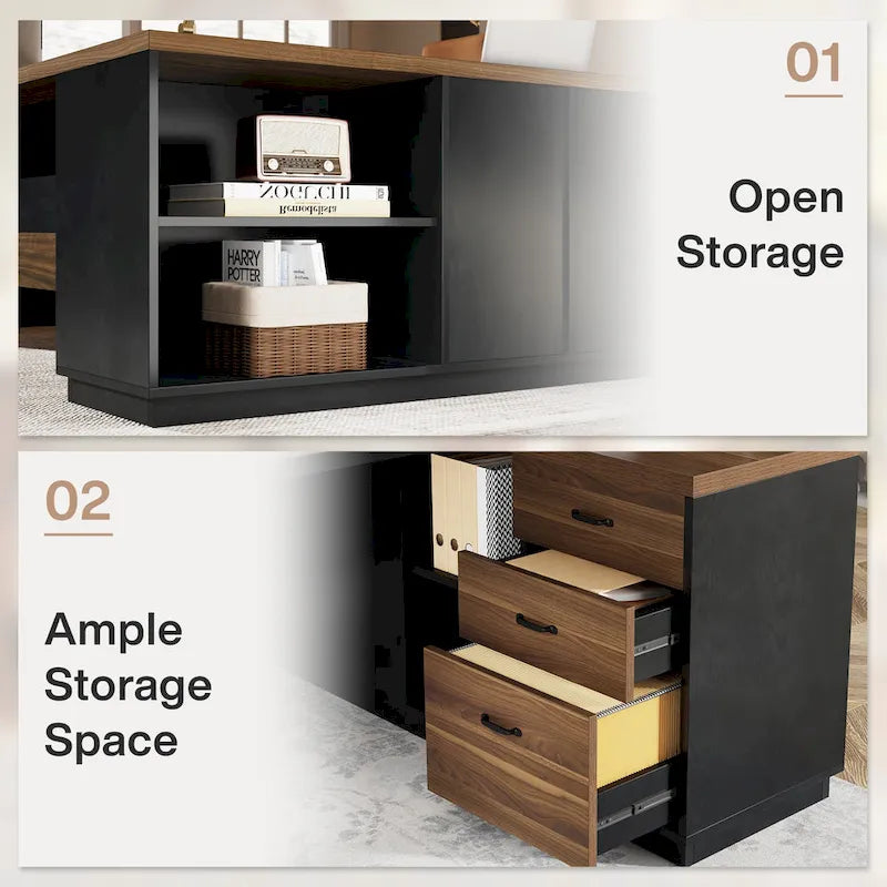 Bureau de direction en L de 199,9 cm avec meuble de rangement