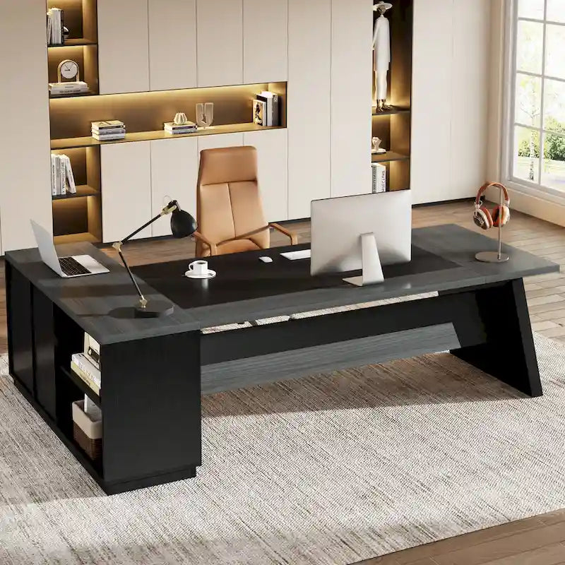 Bureau de direction en L de 199,9 cm avec meuble de rangement