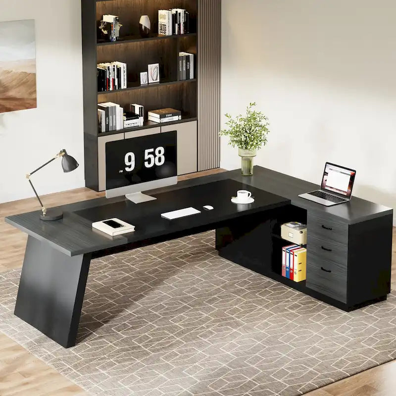 Bureau de direction en L de 199,9 cm avec meuble de rangement