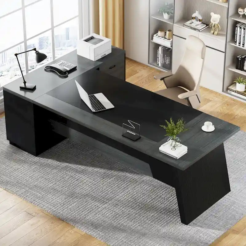 Bureau de direction en L de 199,9 cm avec meuble de rangement
