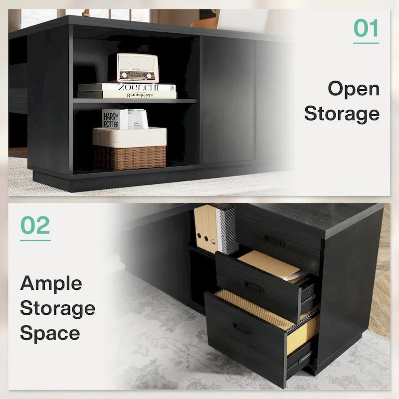 Bureau de direction en L de 199,9 cm avec meuble de rangement
