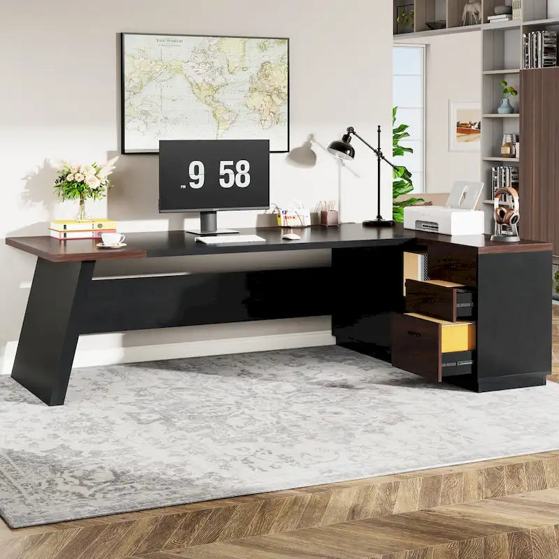 Bureau de direction en L de 199,9 cm avec meuble de rangement