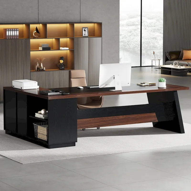 Bureau de direction en L de 199,9 cm avec meuble de rangement