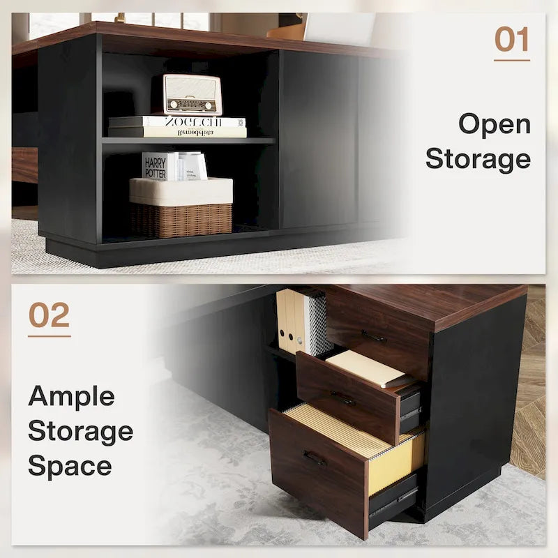 Bureau de direction en L de 199,9 cm avec meuble de rangement